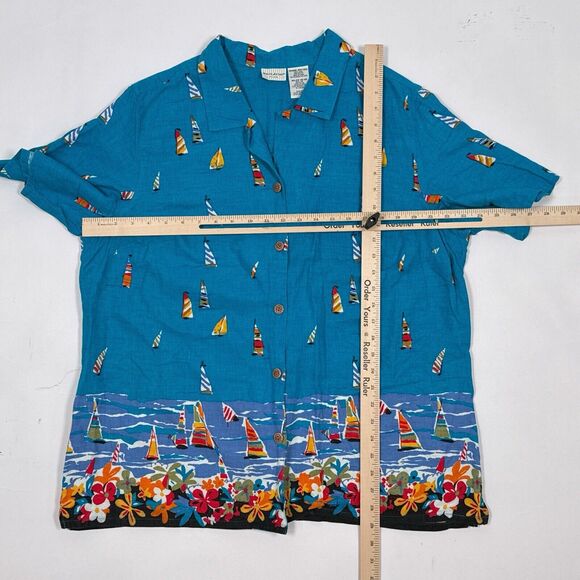 White Stag Shirt Plus Size 18W / 20W Blue Button Front Linen Sailboat Beach - Picture 7 of 9